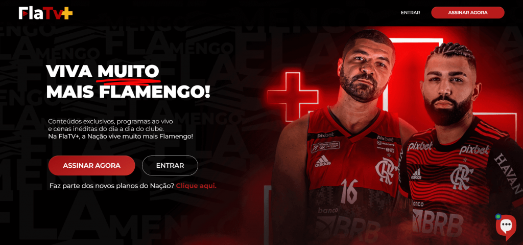 Um print da plataforma com a brand voice do Flamengo para torcedores, a FlaTv+