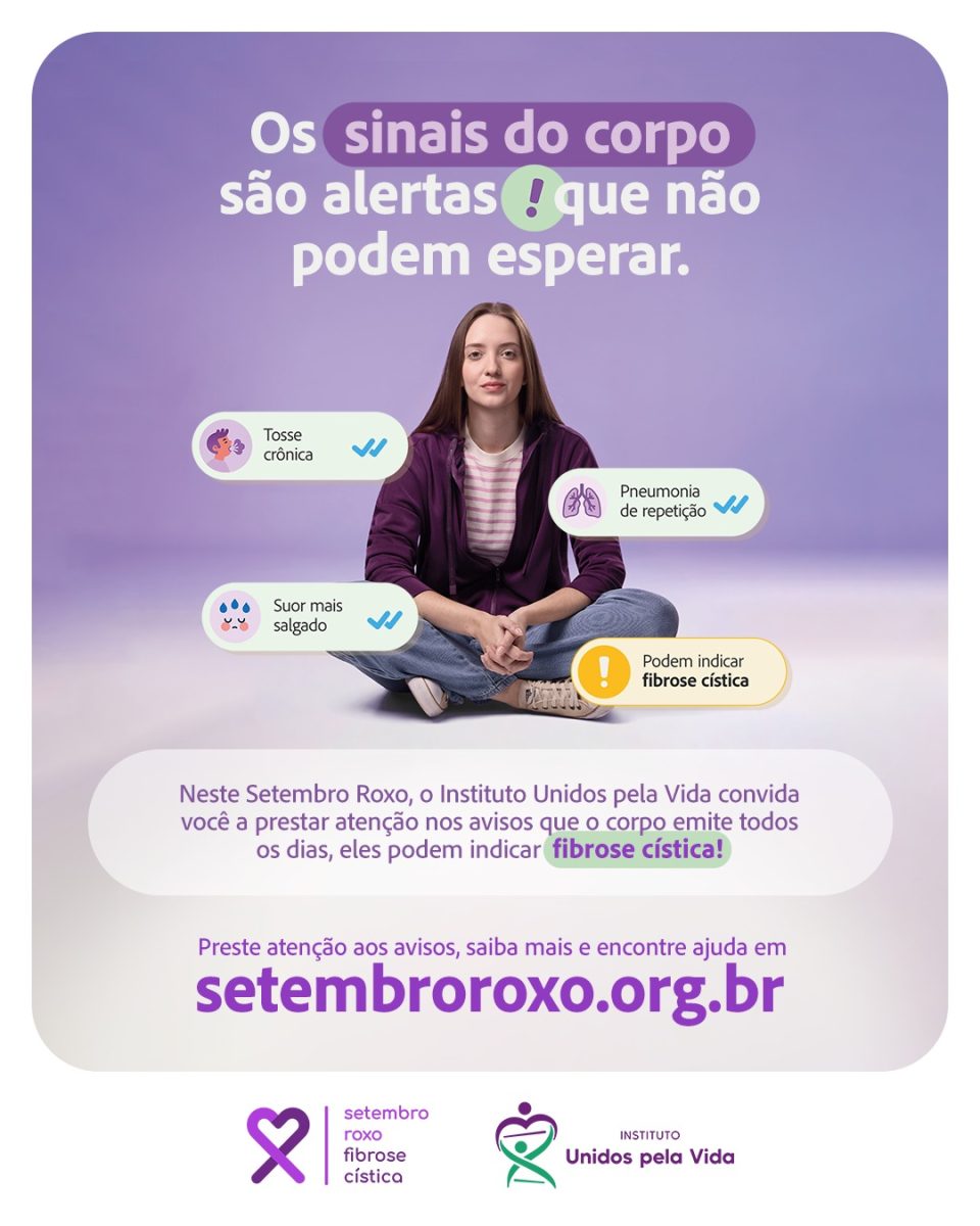 Campanha do Setembro Roxo transforma sinais do corpo em alerta para a fibrose cística